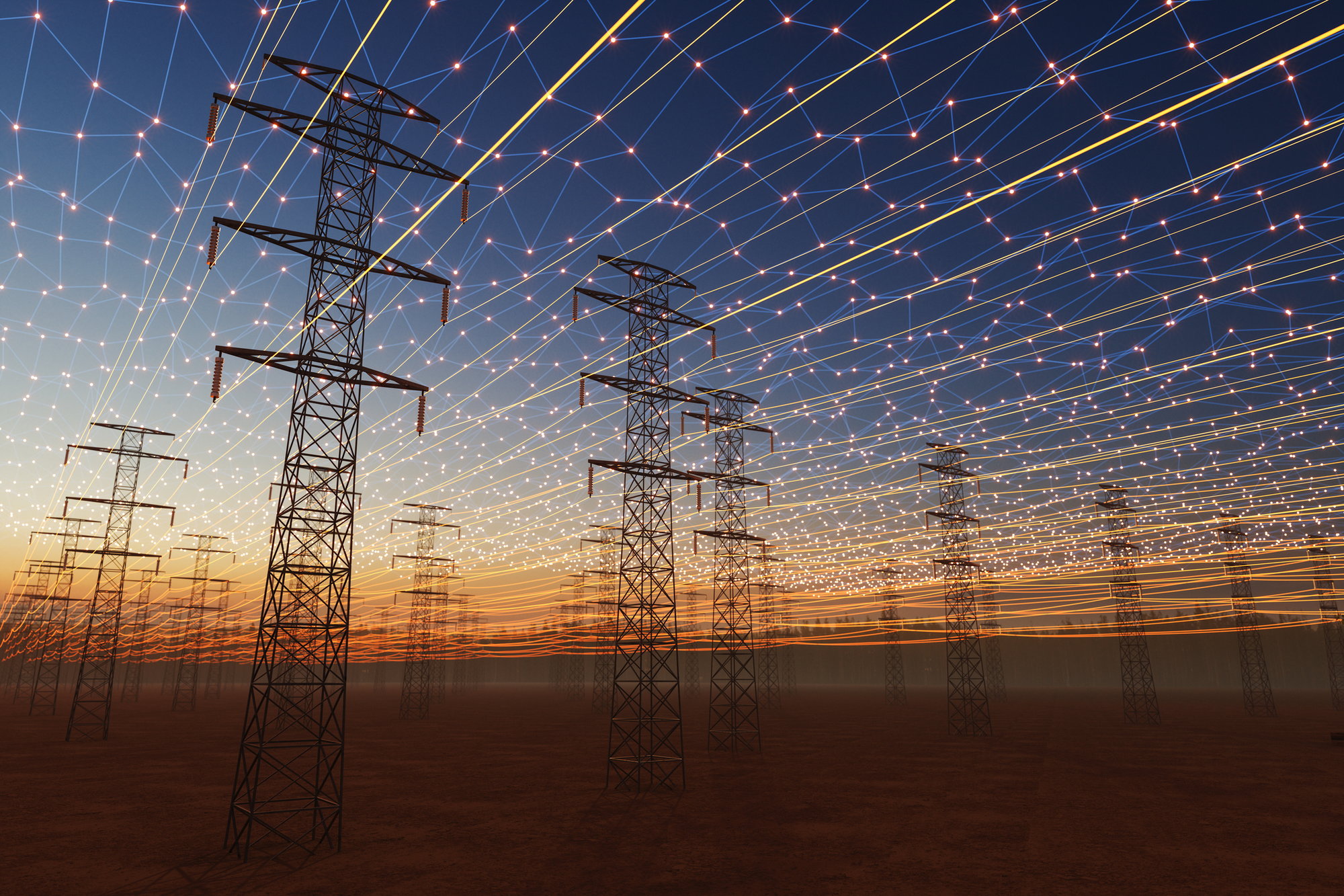 iStock-2247874856-Digital Energy Grid Concept with High-Voltage Power Lines